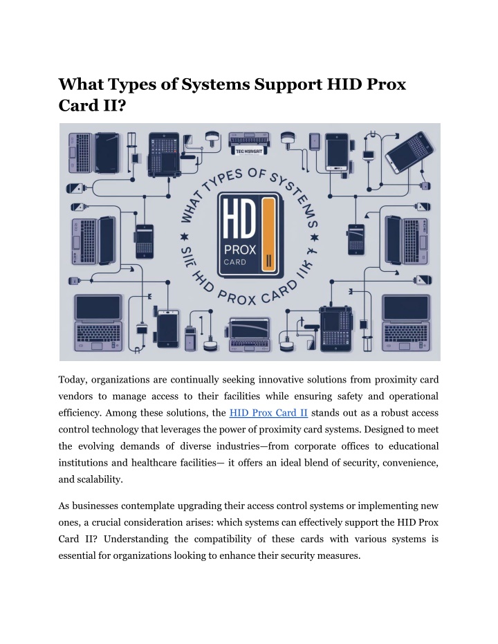 what types of systems support hid prox card ii n.w