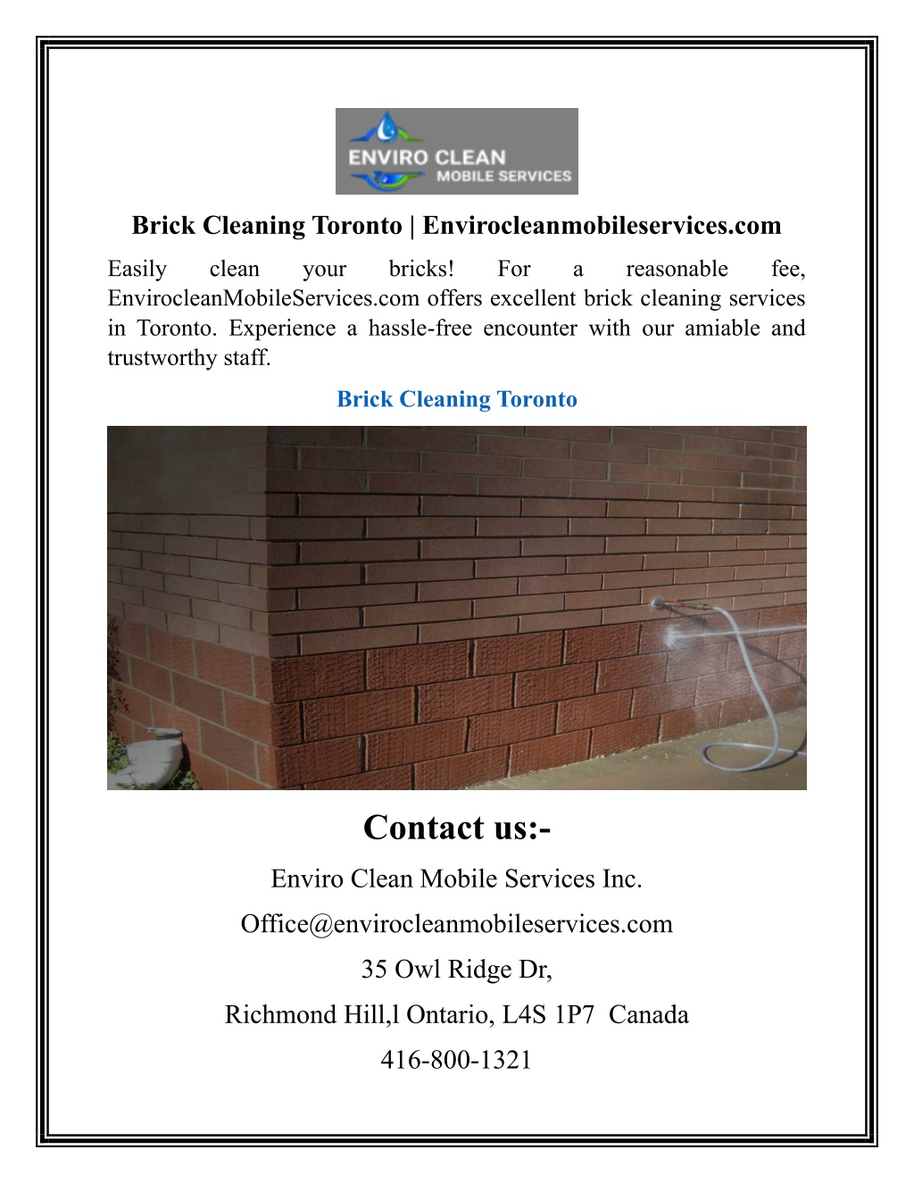 brick cleaning toronto envirocleanmobileservices l.w