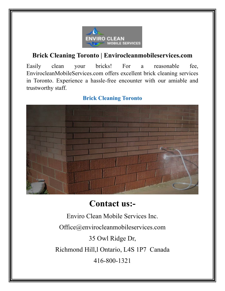 brick cleaning toronto envirocleanmobileservices n.w