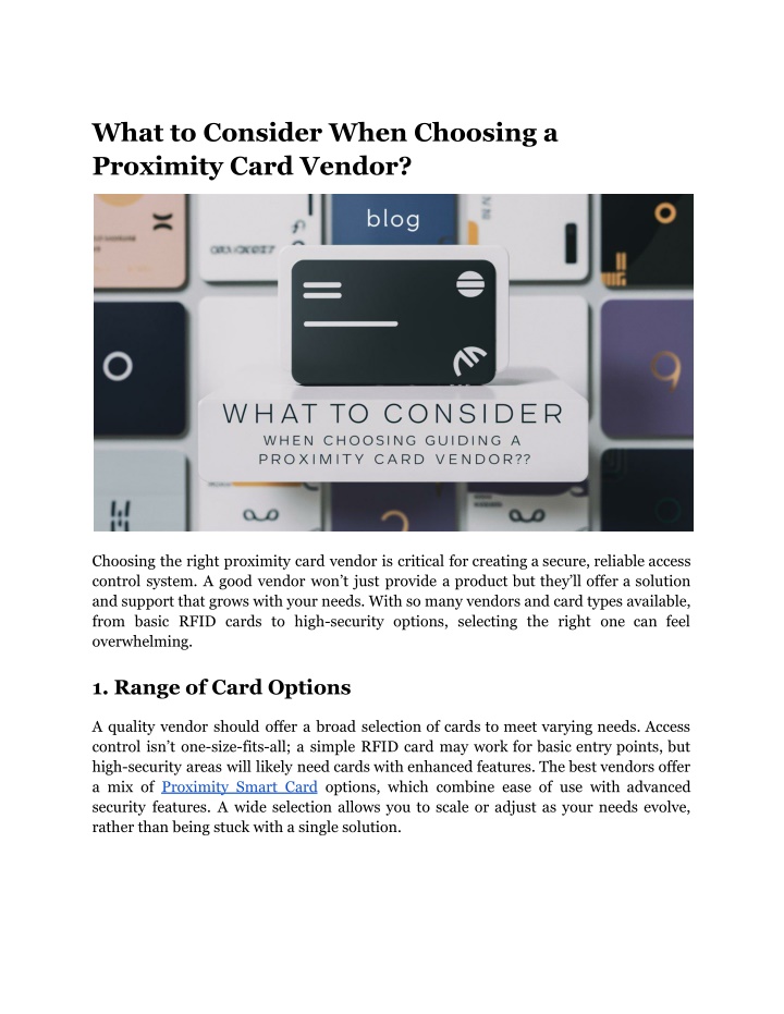 what to consider when choosing a proximity card n.w