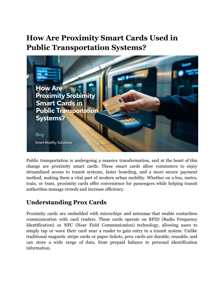 how are proximity smart cards used in public n.w