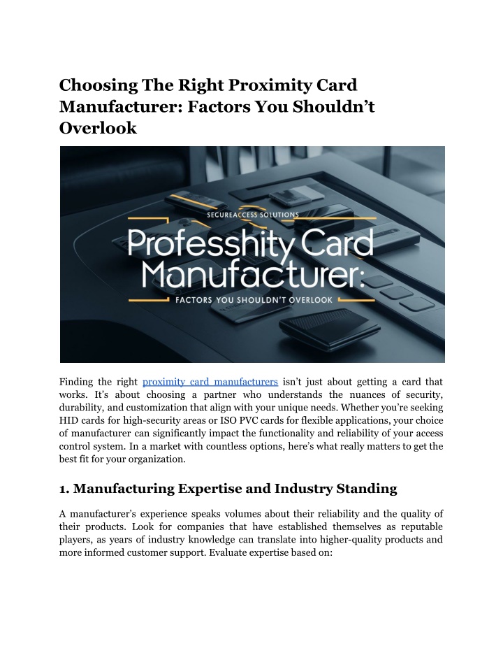 choosing the right proximity card manufacturer n.w