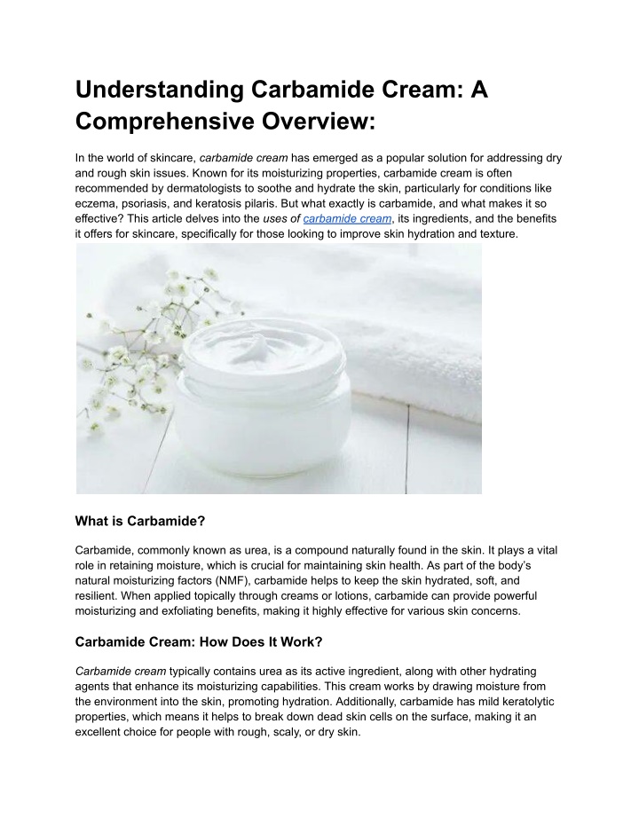 understanding carbamide cream a comprehensive n.w