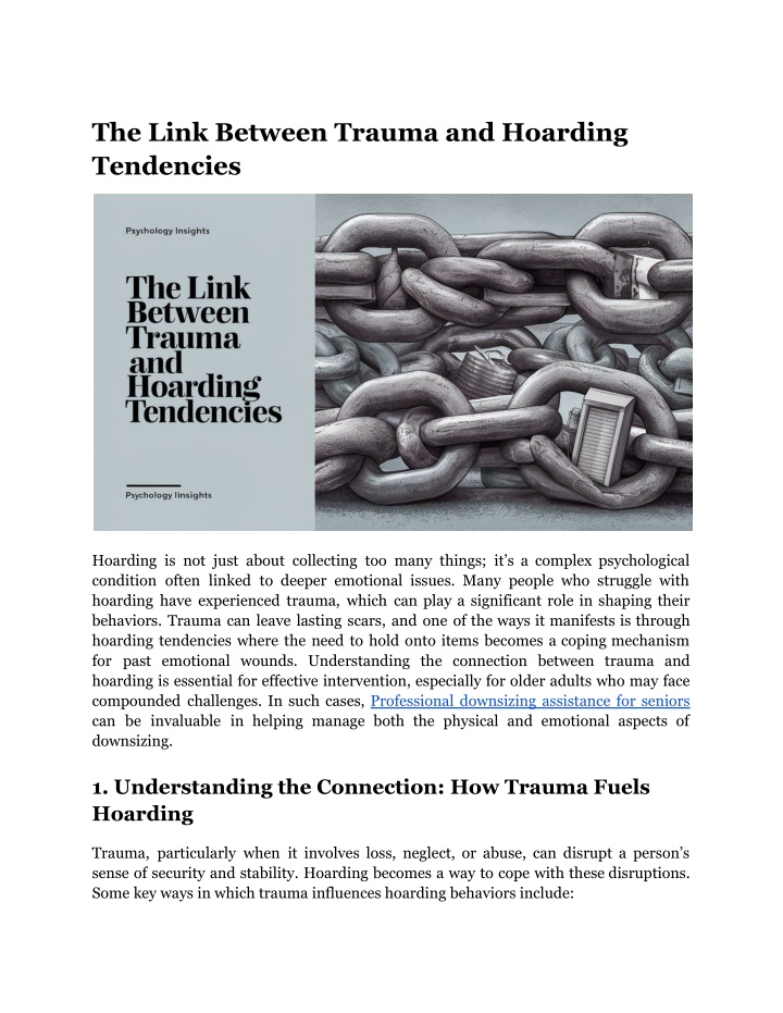 the link between trauma and hoarding tendencies n.w