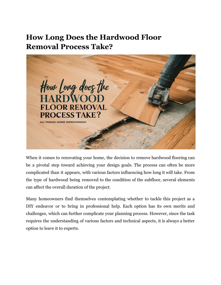 how long does the hardwood floor removal process n.w