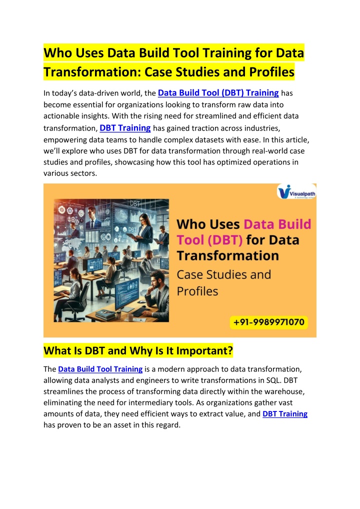 who uses data build tool training for data n.w