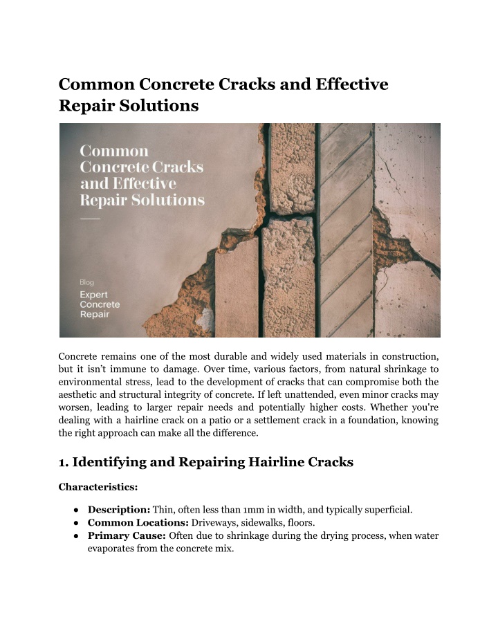 common concrete cracks and effective repair n.w