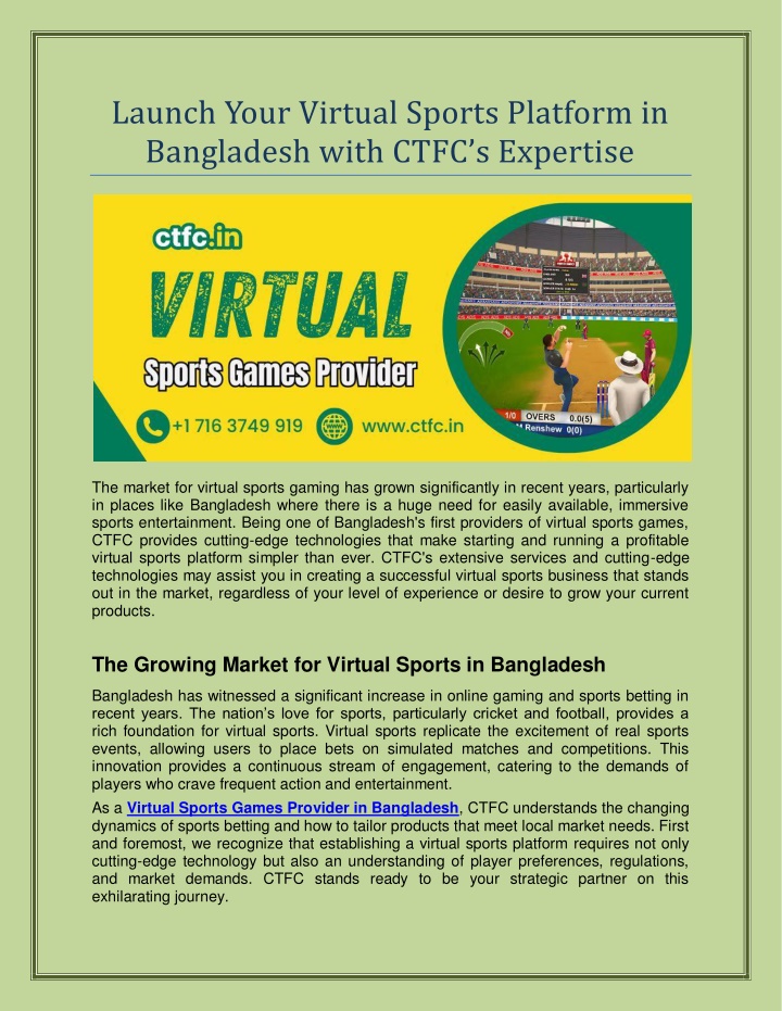 launch your virtual sports platform in bangladesh n.w