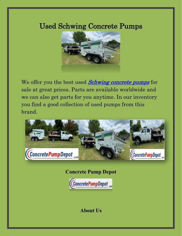 used used schwing concrete schwing concrete pumps n.w