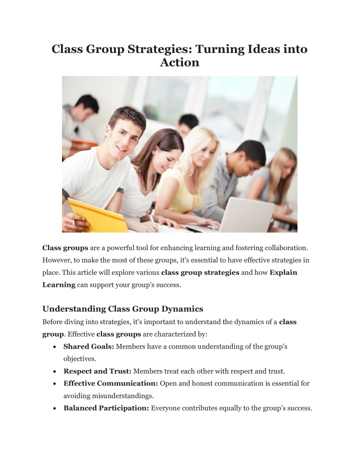 class group strategies turning ideas into action n.w