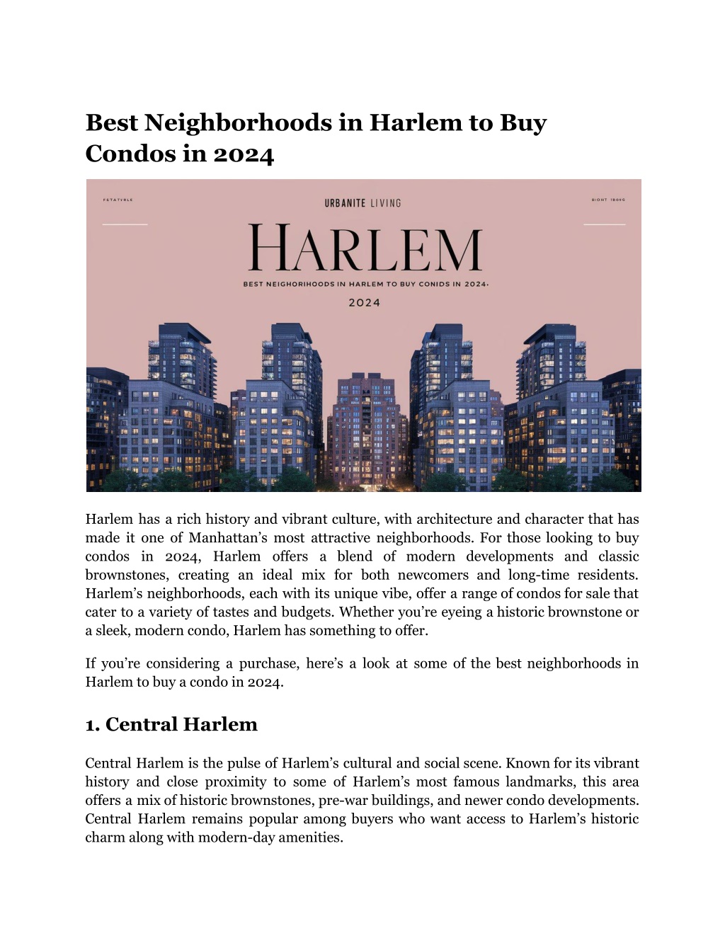 best neighborhoods in harlem to buy condos in 2024 l.w