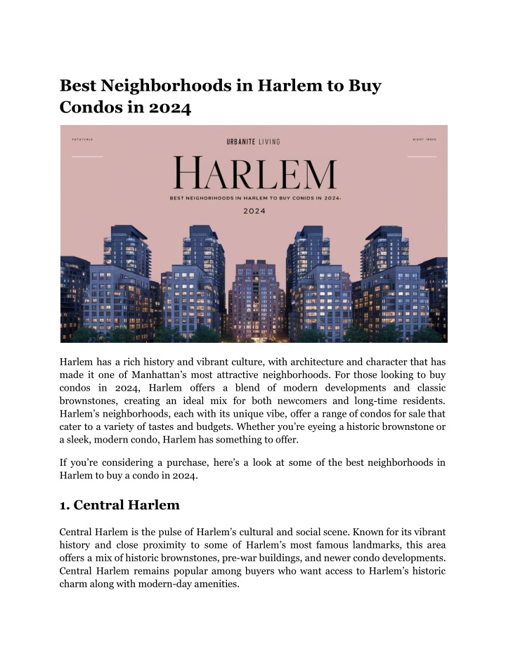 best neighborhoods in harlem to buy condos in 2024 n.w