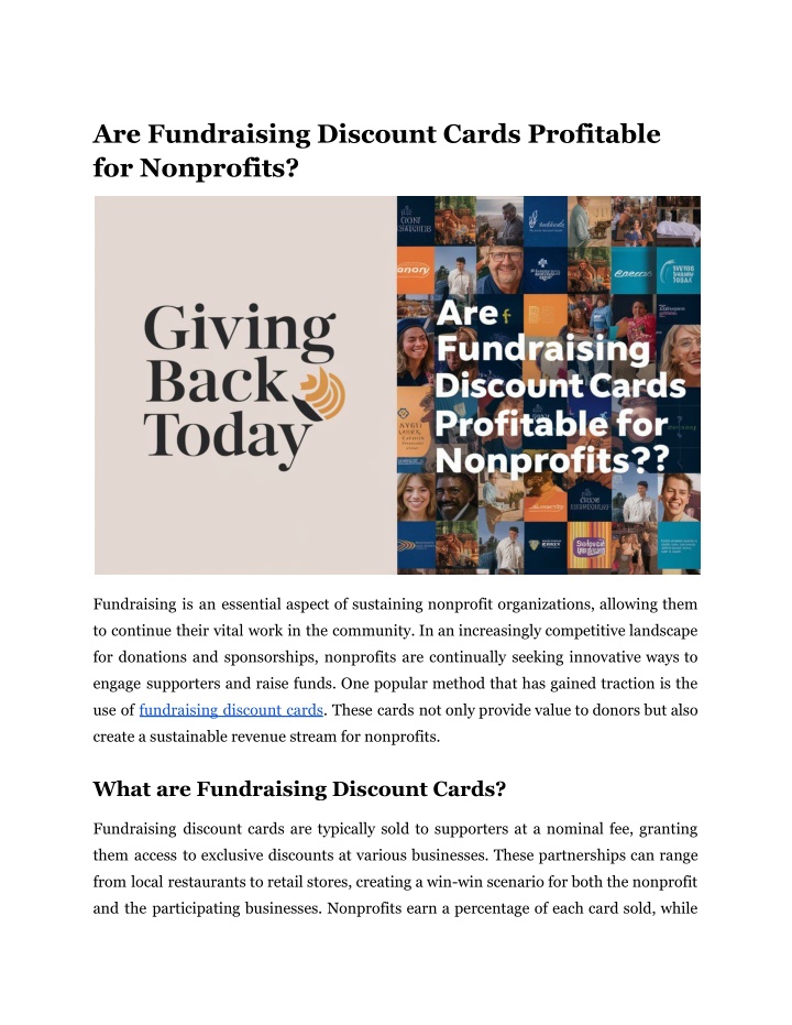 are fundraising discount cards profitable n.w