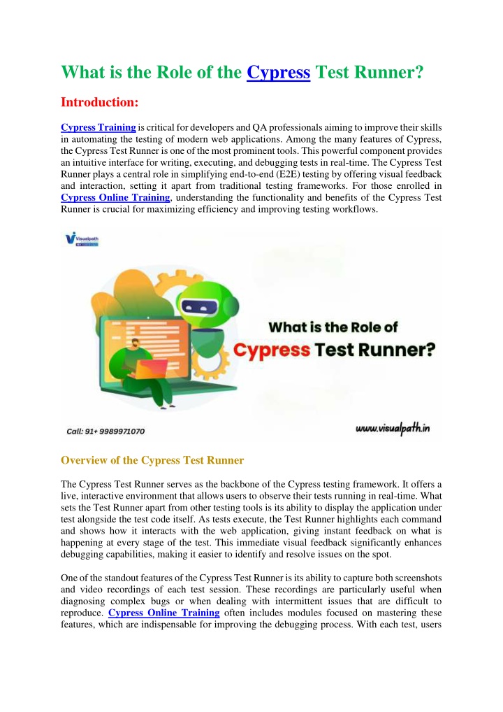 what is the role of the cypress test runner n.w