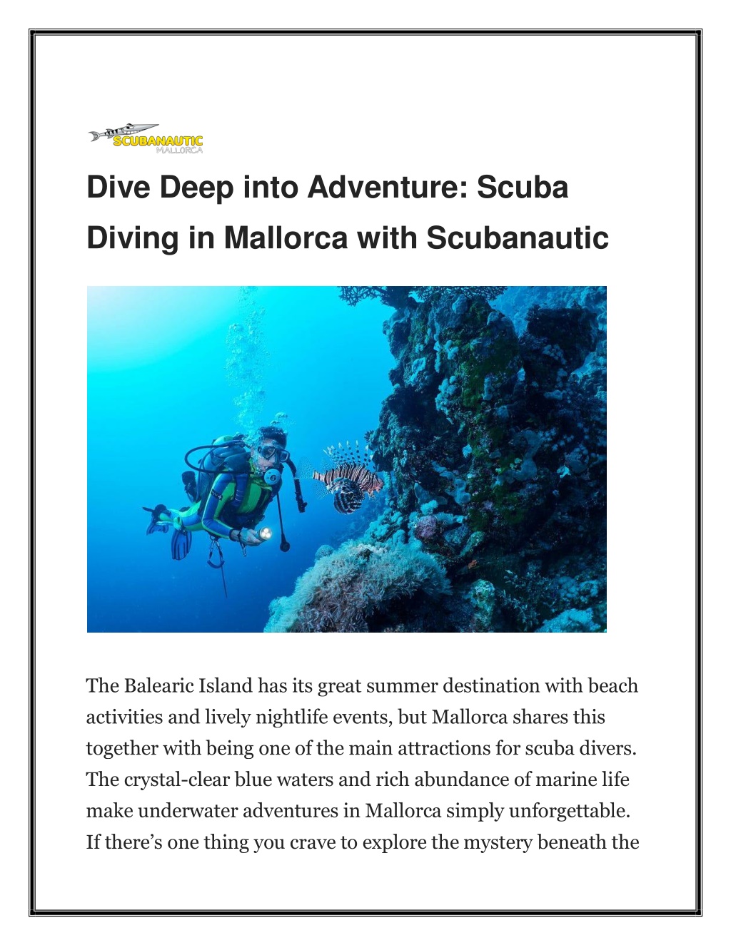 dive deep into adventure scuba diving in mallorca l.w