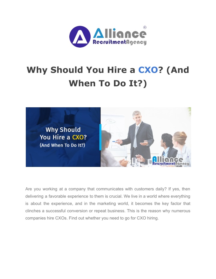 why should you hire a cxo and when to do it n.w