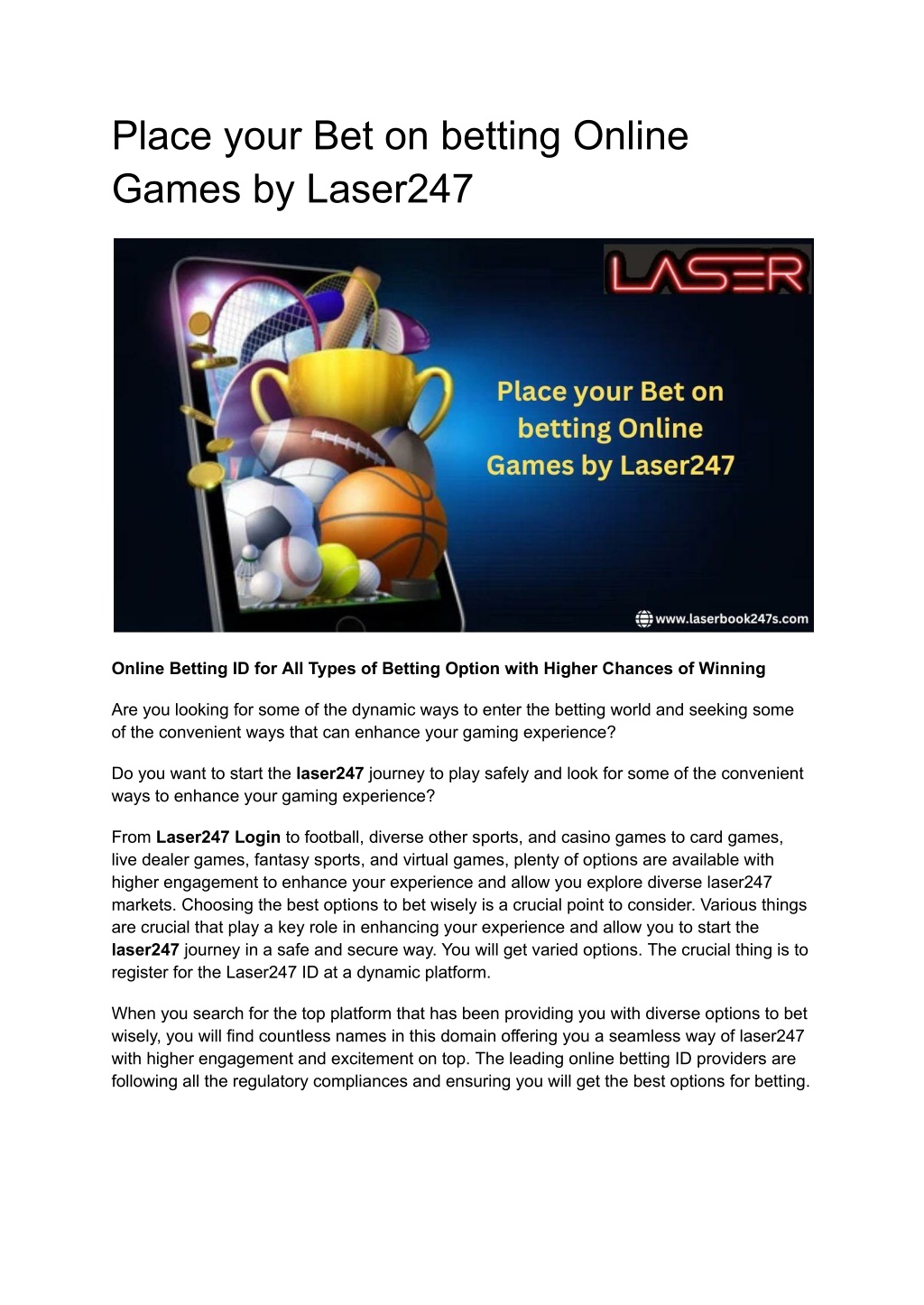 place your bet on betting online games by laser247 l.w