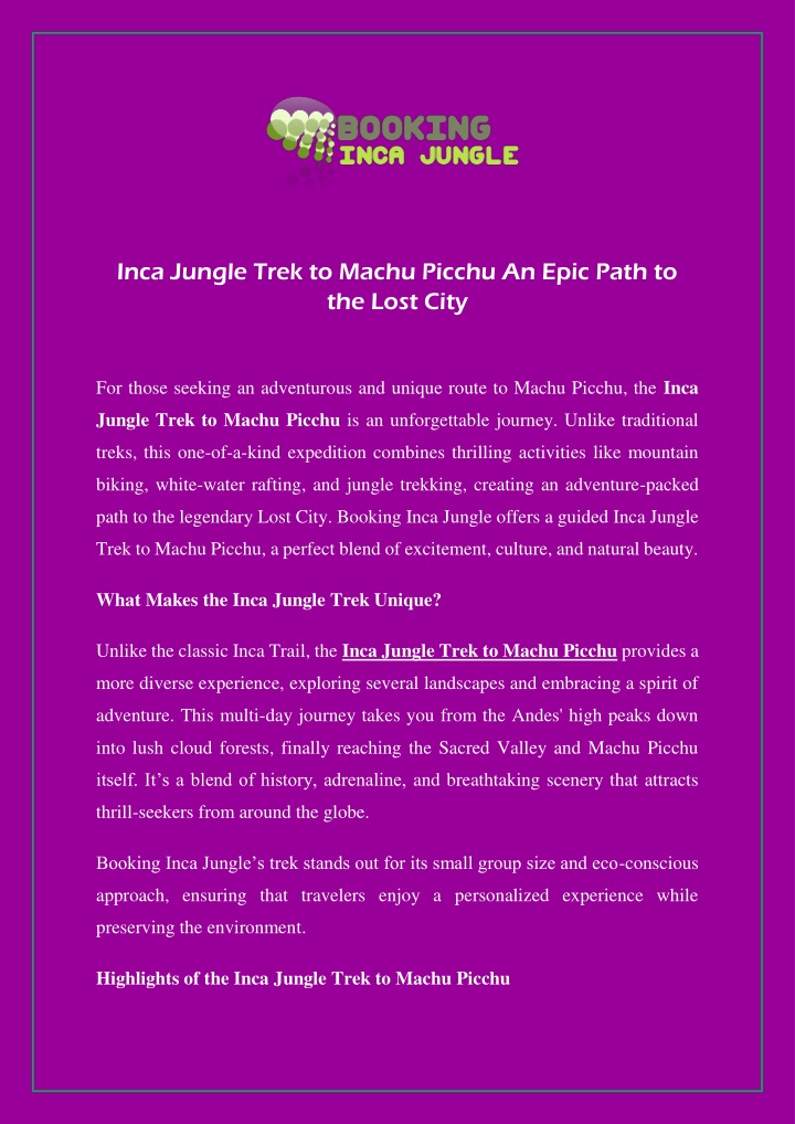inca jungle trek to machu picchu an epic path n.w