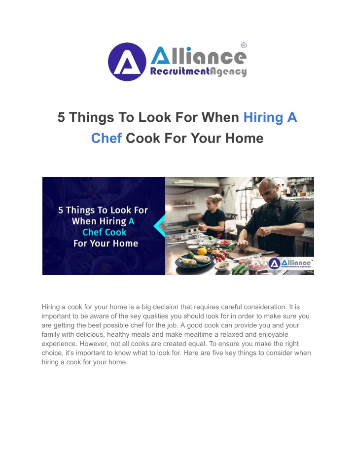 5 things to look for when hiring a chef cook n.w
