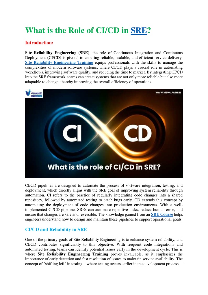what is the role of ci cd in sre introduction n.w