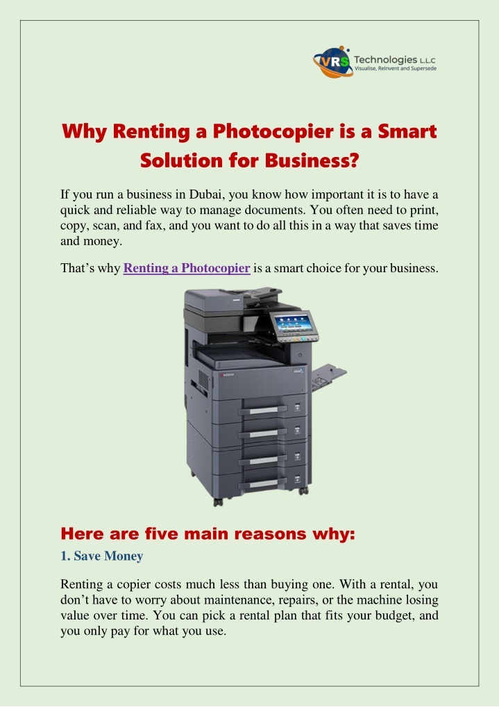why renting a photocopier is a smart solution n.w