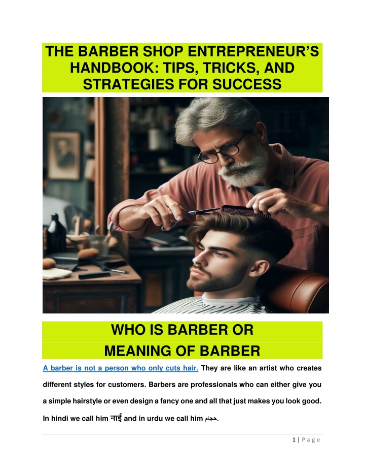 the barber shop entr epreneur s handbook tips n.w