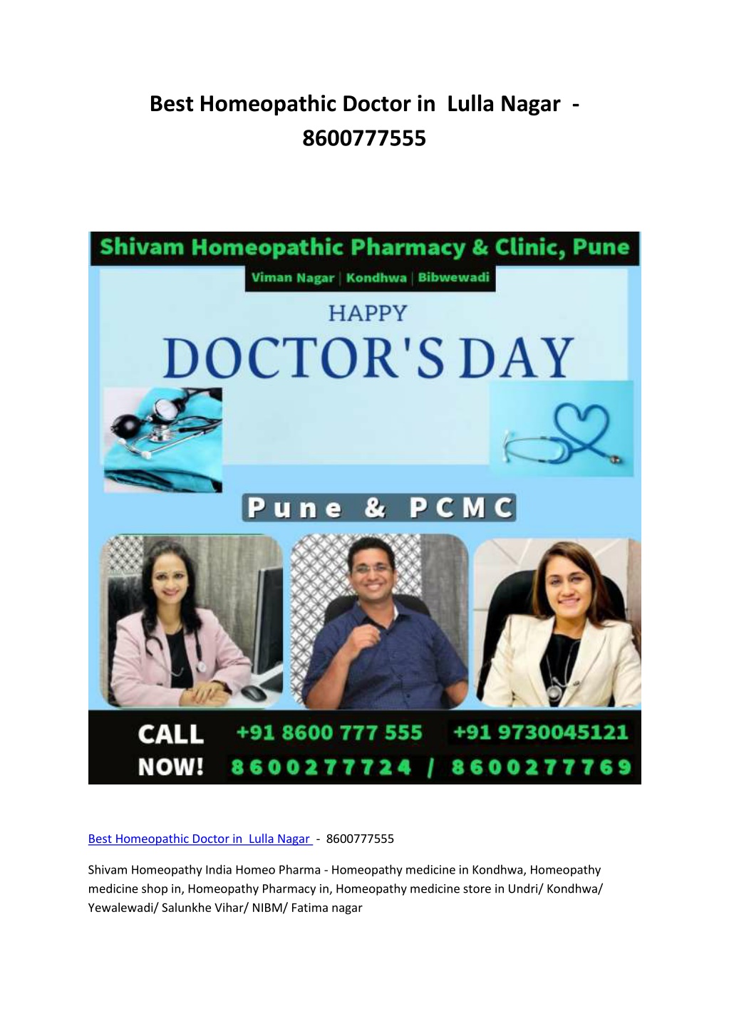 best homeopathic doctor in lulla nagar 8600777555 l.w