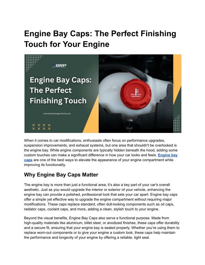 engine bay caps the perfect finishing touch n.w