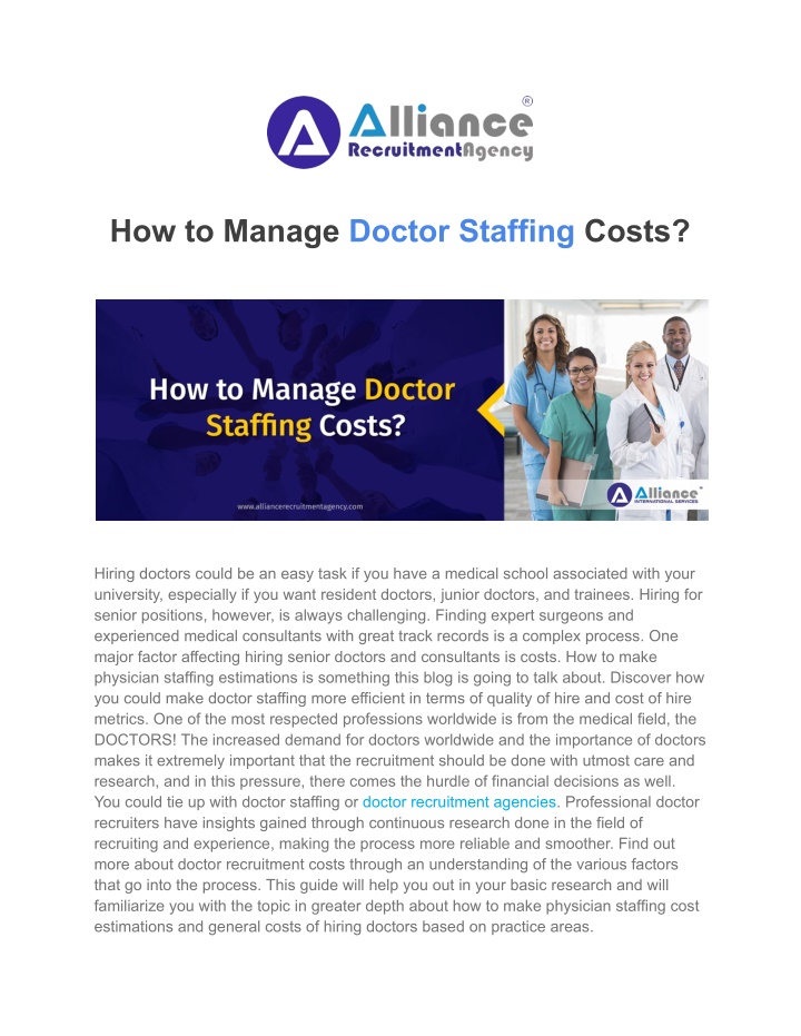 how to manage doctor staffing costs n.w