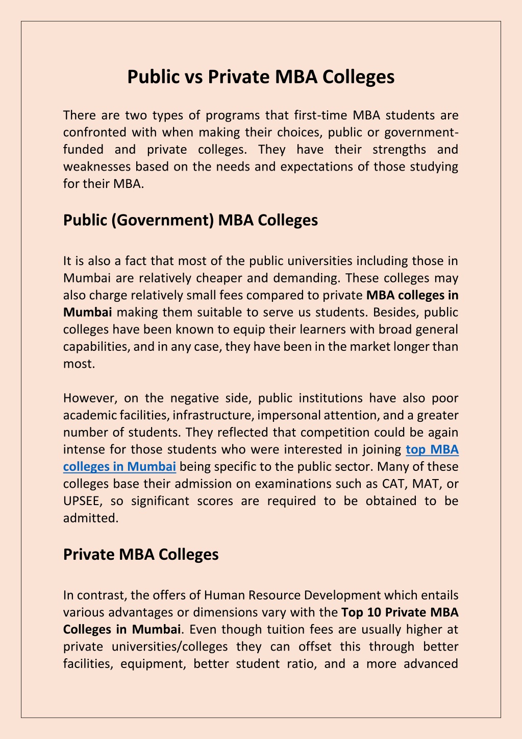 public vs private mba colleges l.w