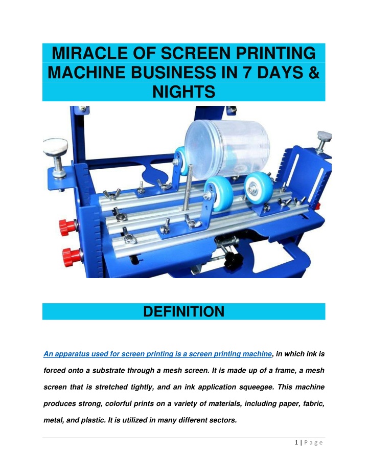 miracle of screen printing machine business n.w