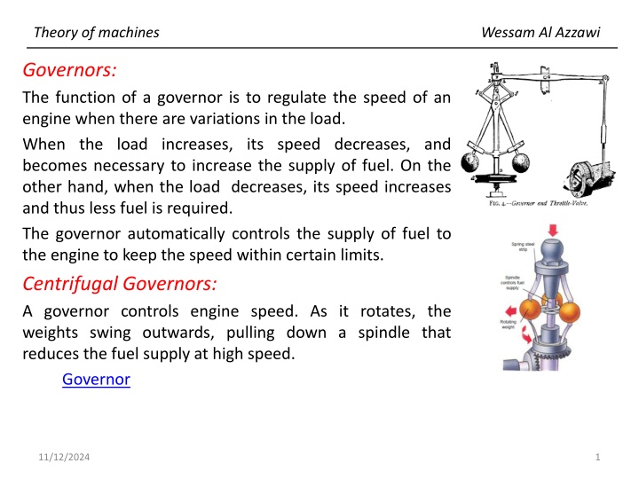 Governors in Theory of Machines
