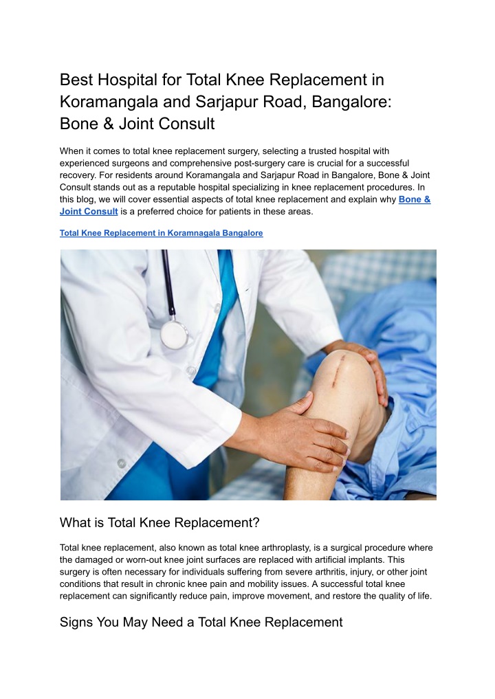 best hospital for total knee replacement n.w