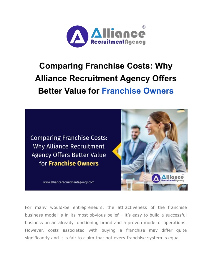 comparing franchise costs why alliance n.w