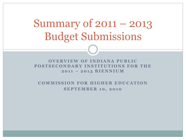 Budget Submissions Overview of Indiana Public Postsecondary Institutions (2011-2013)