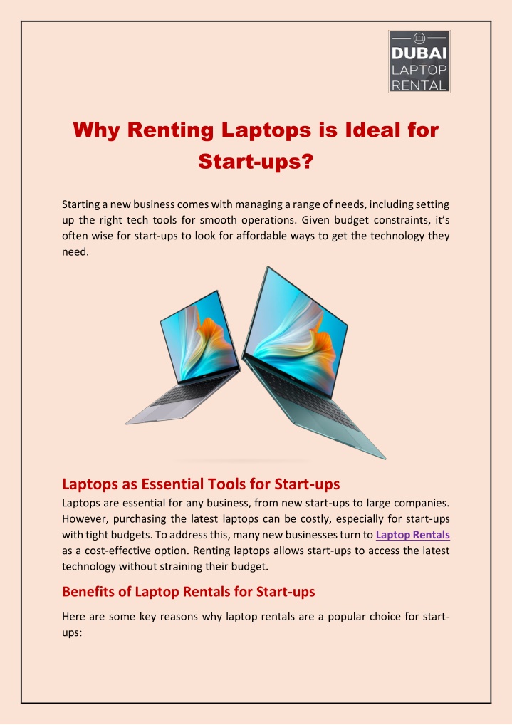 why renting laptops is ideal for start ups n.w
