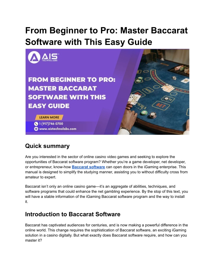 from beginner to pro master baccarat software n.w