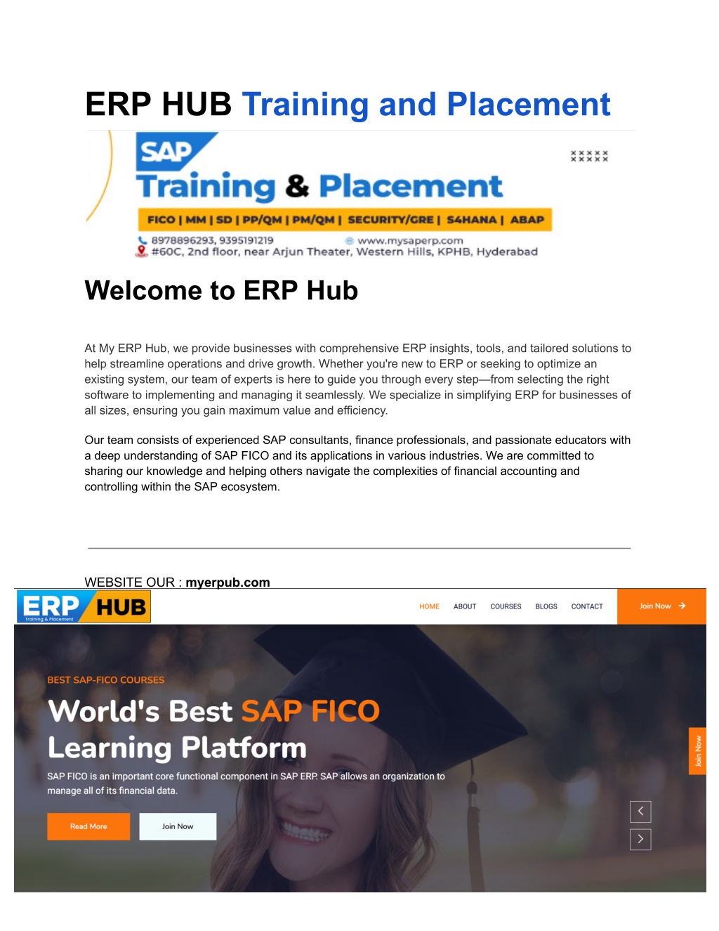 erp hub training and placement l.w