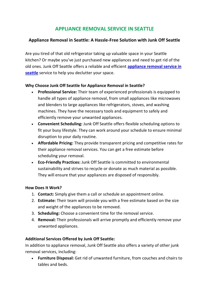appliance removal service in seattle n.w