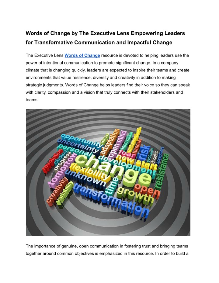 words of change by the executive lens empowering n.w