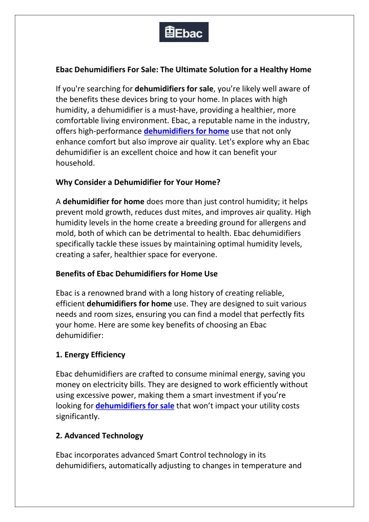 ebac dehumidifiers for sale the ultimate solution n.w