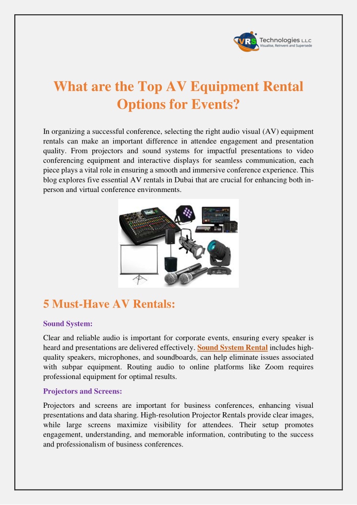 what are the top av equipment rental options n.w
