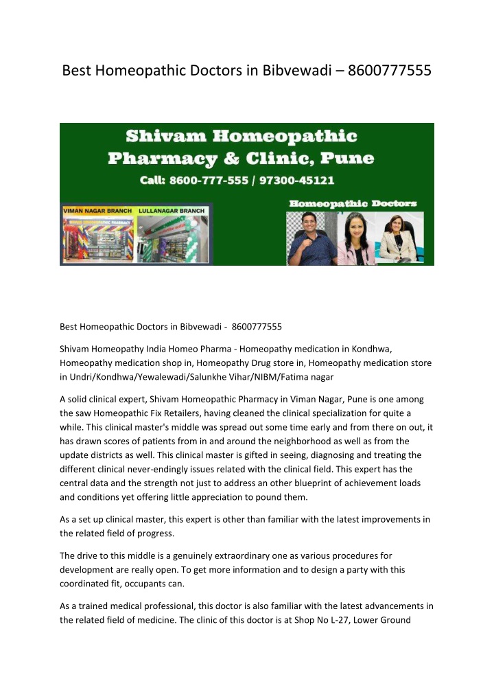 best homeopathic doctors in bibvewadi 8600777555 n.w