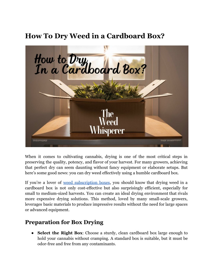 how to dry weed in a cardboard box n.w
