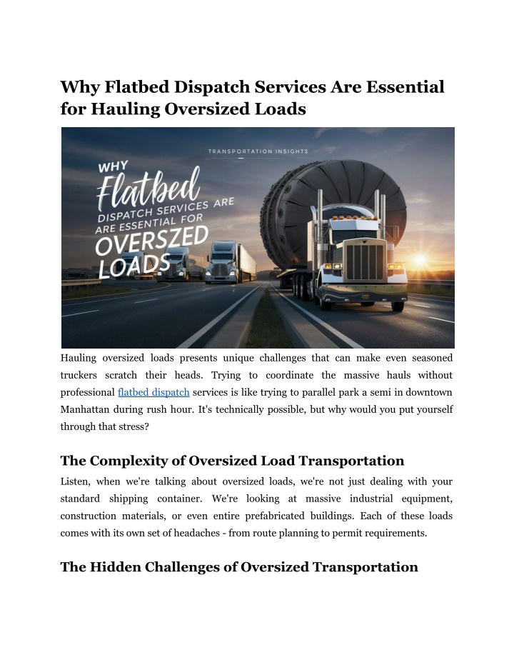 why flatbed dispatch services are essential n.w