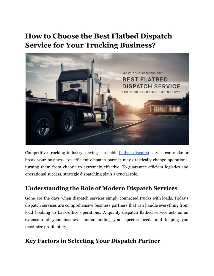 how to choose the best flatbed dispatch service n.w
