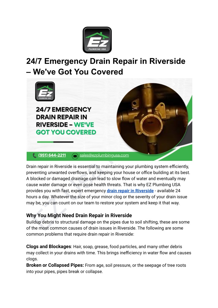 24 7 emergency drain repair in riverside n.w