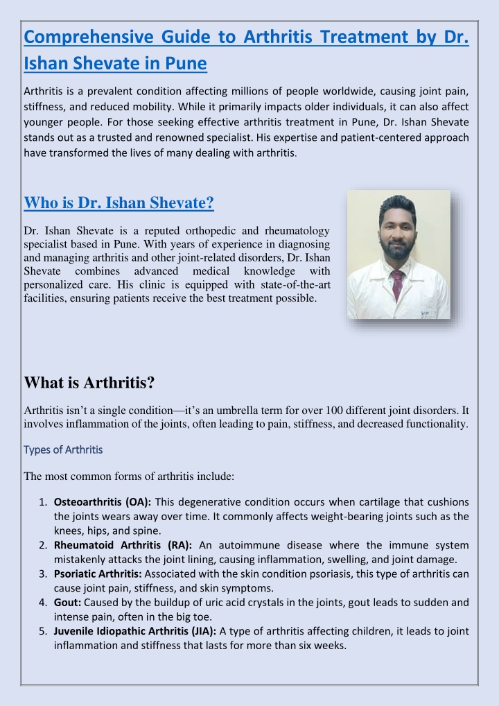 comprehensive guide to arthritis treatment n.w