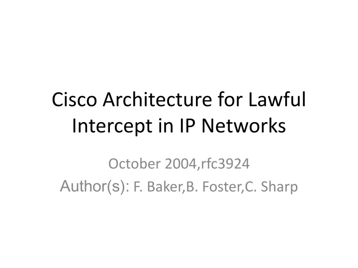 Cisco Architecture for Lawful Intercept in IP Networks