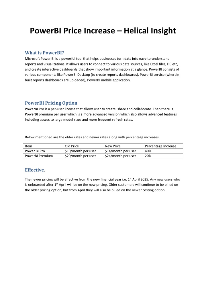 powerbi price increase helical insight n.w